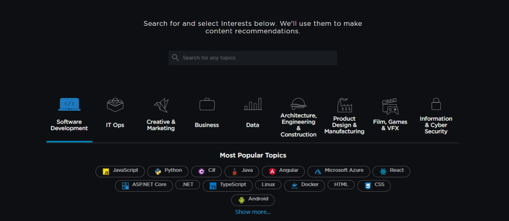 Pluralsight search menu